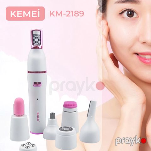 Kemei KM-2189 elektrikli üz təmizləyici masaj fırçası 7 IN 1 qadın elektrikli epilator suya davamlı qadın təraş üzə qulluq vasitəsi — Bakı