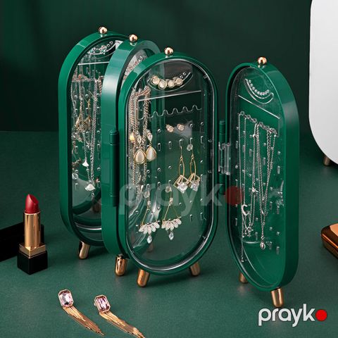 Zərgərlik Saxlama Qutusu Sırğa Qolbaq Boyunbağı üçün Organizer Stend Qatlana bilən Portativ Plastik Qutu 4 Qapılı 240 Dəlikli — Bakı