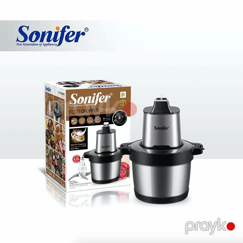 Sonifer SF-8105 Böyük ölçülü paslanmayan polad qida doğrayıcısı çoxfunksiyalı elektrikli 6 litrlik Qida Doğrayıcısı 1000w — Blenderlər, xırdalayanlar və mikserlər, Bakı (3)