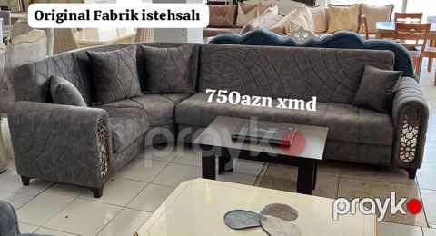 Original fabrik istehsalı L formalı künc divan - Rəng: tünd boz — Bakı