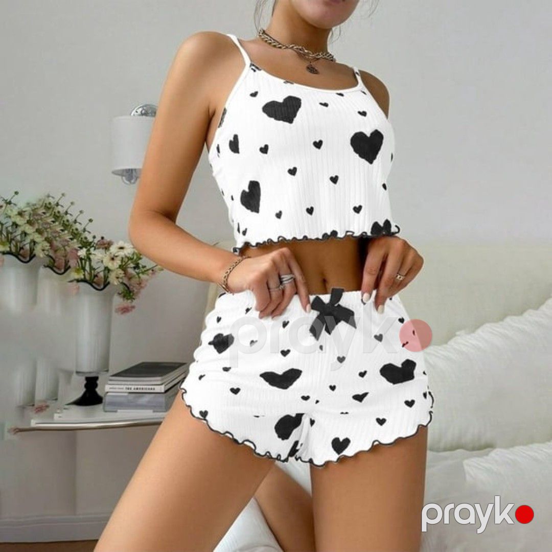 Qadınlar üçün şortlu pijama dəsti, ağ, poliester, ölçü L/XL — Mallar, Bakı (3)