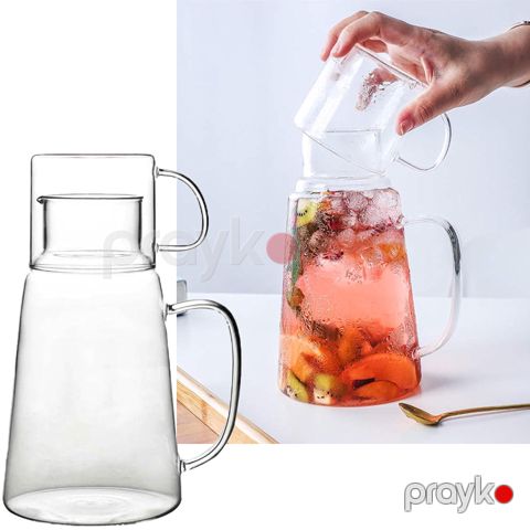 Eleqant Qrafin 1,5L Qapaqlı Şüşə Sürahi İçməli Su Üçün Premium 50Oz Şüşə Su Qabı Qrafinka Dəsti — Bakı