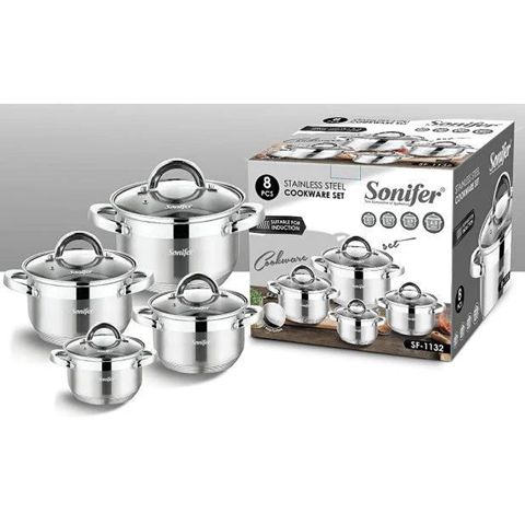 Sonifer SF-1132 - Qazan Dəsti, Paslanmayan Polad, Gümüşü, 8 əd — Bakı