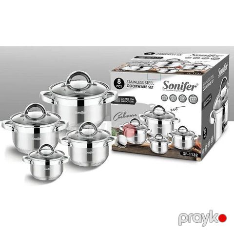 Sonifer SF-1132 - Qazan Dəsti, Paslanmayan Polad, Gümüşü, 8 əd — Bakı