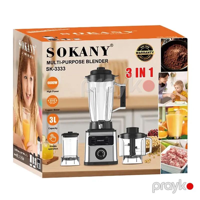 Çoxfunksiyalı blender 3-ü 1-də Sokany SK-3333 6600 W Sokany 3L böyük tutumlu çoxfunksiyalı yemək prosessoru — Blenderlər, xırdalayanlar və mikserlər, Bakı (6)