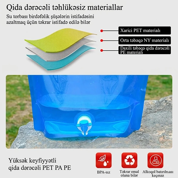 Kranlı Qatlanan Kamp Su Konteyneri (2-lü dəst 5 və 10 Litrə komplektdə) — Hər Səyahətdə Maksimum Rahatlıq — Mallar, Bakı (4)