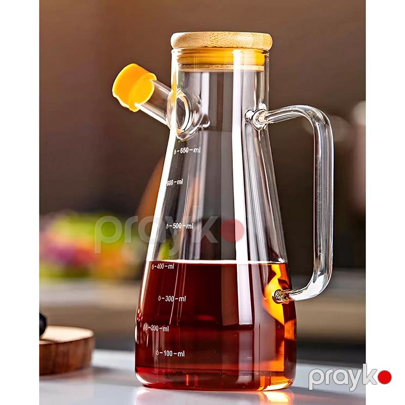Bambuk Qapaq Şüşə Yağ Qabı Borosilikat Şüşə Sirkə Qabı Zeytun Yağı Qabı 900 ml — Qablar və mətbəx əşyaları, Bakı (3)