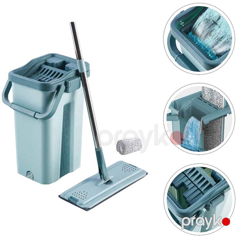 Plastik Döşəmə Mop Təmizləyici Dəsti Davamlı Paslanmayan Polad Mikrofibe Mop Vedrə Dəsti — Mallar, Bakı (4)