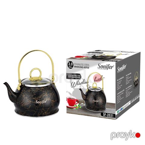 Sonifer 3L Paslanmayan Polad Çaydan SF-2531 Qara Qızılı Rəngli Zərif Su İsidici Polad Çaydan Kettle — Bakı