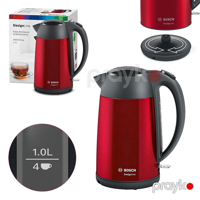 Bosch TWK3P424 Elektrik Çaydanı 1,7 L Tutumlu Qırmızı 2400 Vt Gücündə Su İsidici Çaydan Bosch Çaydanı Red — Elektrik çaydanları və termoslar, Bakı (2)