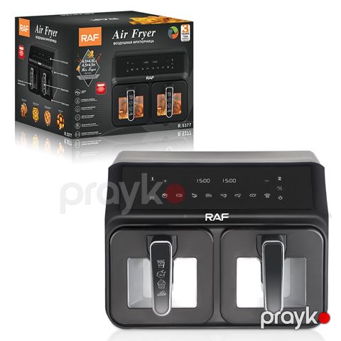 İki Tavalı Rəqəmsal RAF R.5377 Hava Fritözü 2200W Gücə Malik 9 Proqlamlı Peşəkar Air Frey — Bakı