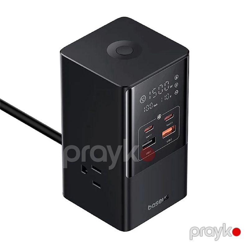 Baseus PowerCombo Tower Power Strip 3AC+2U+2C Cluster USB HUB Qara 100W Tower Power — Elektronika, Bakı (4)