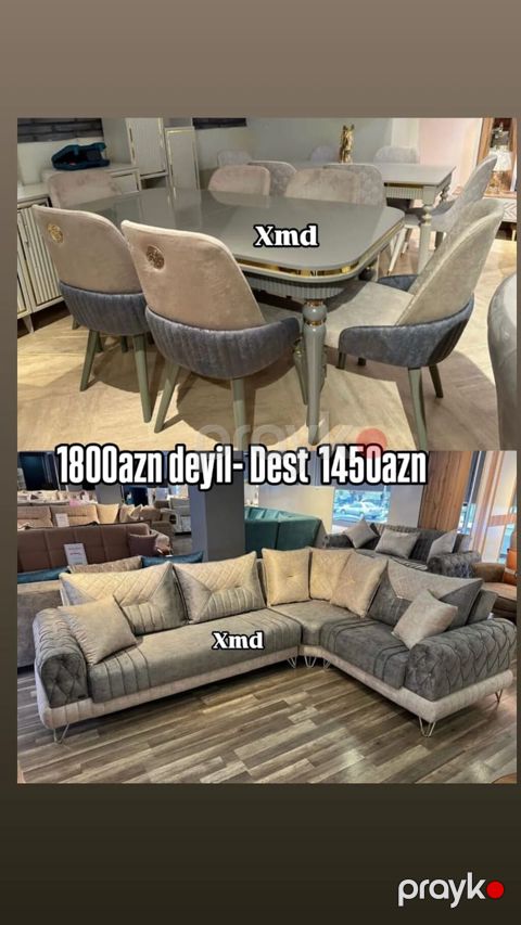 Modern yemək və qonaq otağı mebeli dəsti - Yemək masası və stulları — Sumqayıt