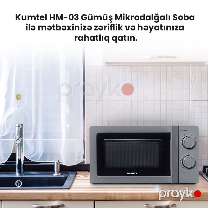 Elektrikli Mikrodalğalı Soba Gümüş Rəngli HM-03 Mexaniki İdarəetmə Paneli 700Vt Gücündə Güclü Fırın — Mikrodalğalı sobalar, Bakı (6)