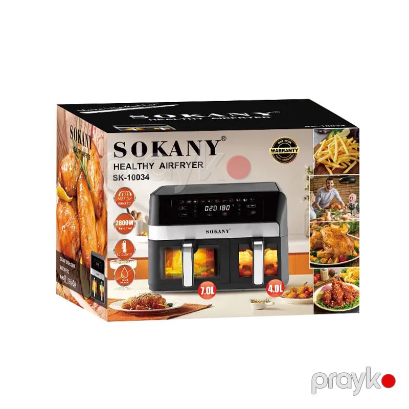 Sensor Ekranlı İkiqat Hava Fritöz Sokany SK-10034 Elektrikli Fritöz 2 Səbətli Air Frey Rəqəmsal Polad Hava Fritözü 2800W — Digər mətbəx texnikası, Bakı (6)