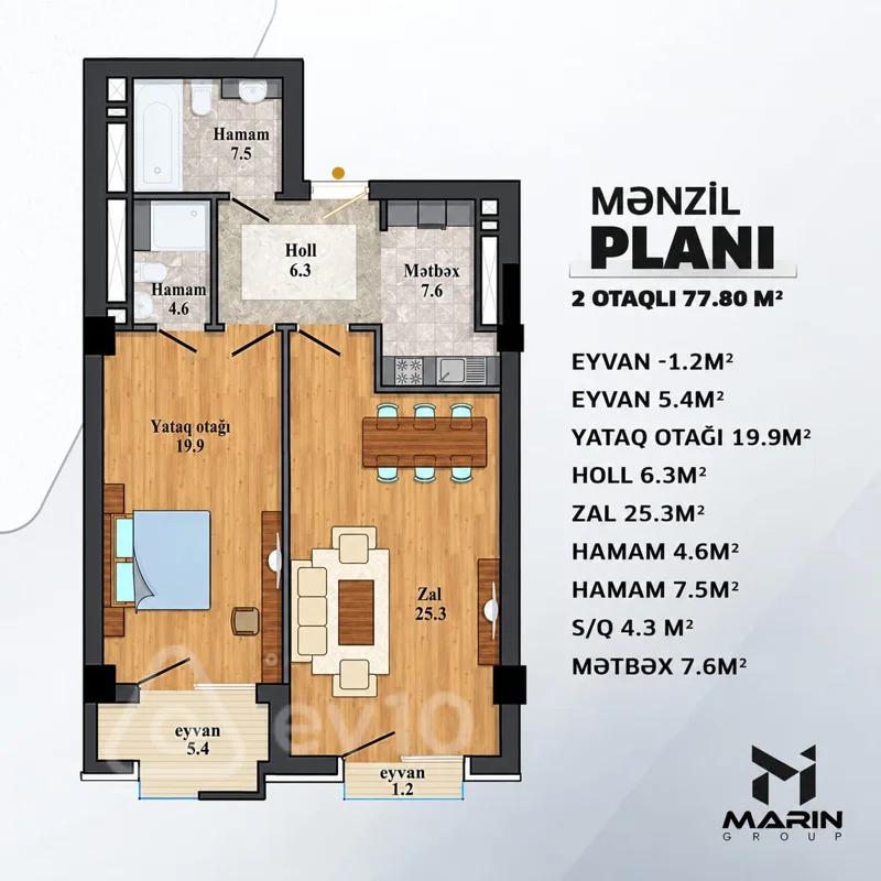 2 otaqlı mənzil, 78 m², Nəsibbəy Yusifbəyli küçəsi — Mənzil, Bakı (2)