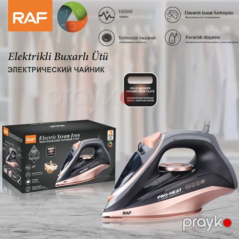 RAF Peşəkar Elektrikli Buxarl Ütüsü 1600W Gücündə Bütün Geyimlər Üçün Uygun Kirələmə Əleyhinə Örtüklü Keramik Ütü 240V — Bakı