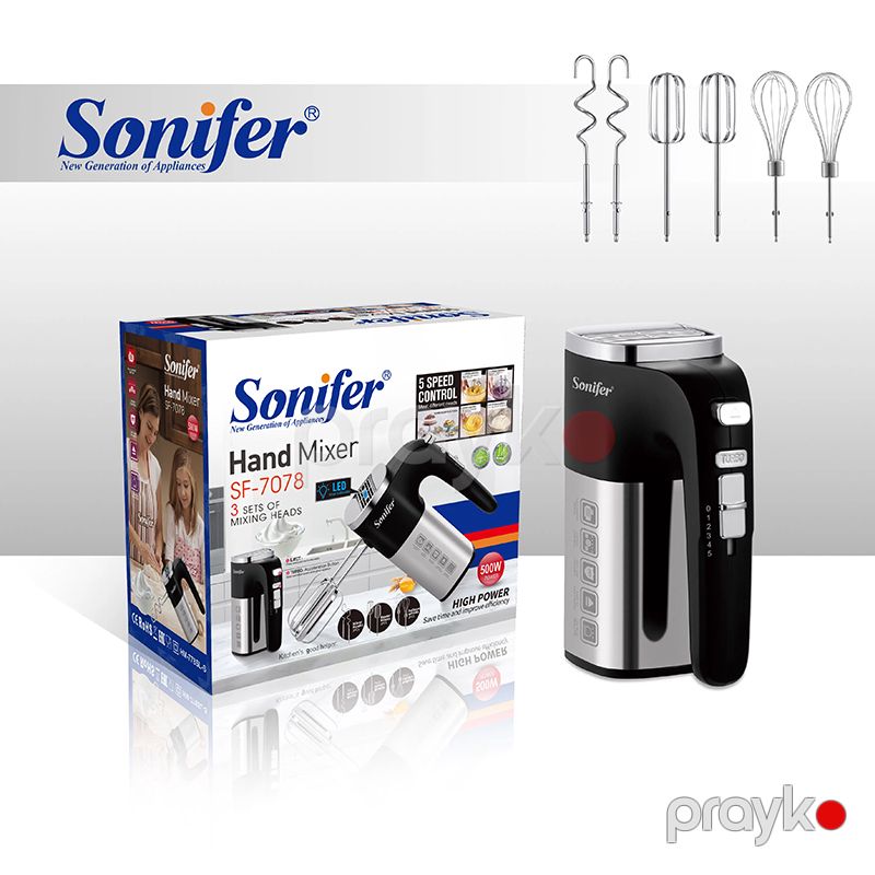 Sonifer SF-7078 Çoxfunksiyalı 5 Sürətli Əl Mikseri Yumurta Çırpıcı Xəmir Qarışdıran 500W Gücündə Paslanmaz Polad Başlıqlı Mikser — Blenderlər, xırdalayanlar və mikserlər, Bakı (6)