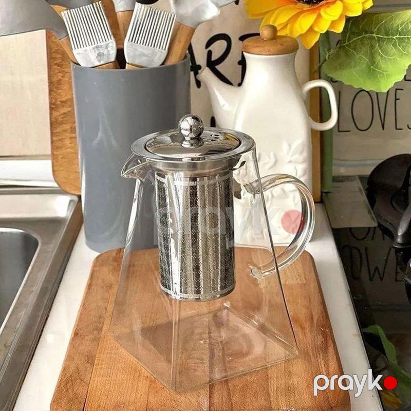 Kvadrat Formalı Şüşə Çaynik Borosilikat İstiliyədavamlı Seramik Çaynik, Şəffaf Süzgəcli Çaynik 950Ml — Çaynikler və qəhvə qabları, Bakı (7)