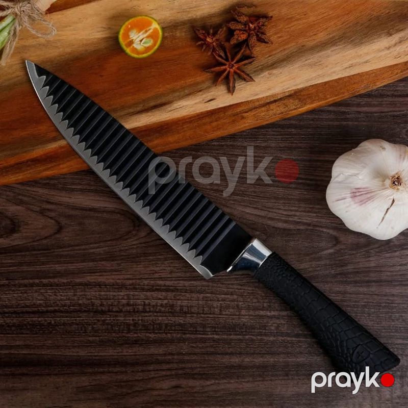 6 Parça Bıçaq Dəsti Soyucu və Qayçı Daxil Bıçaq Seti Qara Dalğalı Paslanmayan Polad Mətbəx Bıçaq Dəsti — Mallar, Bakı (5)