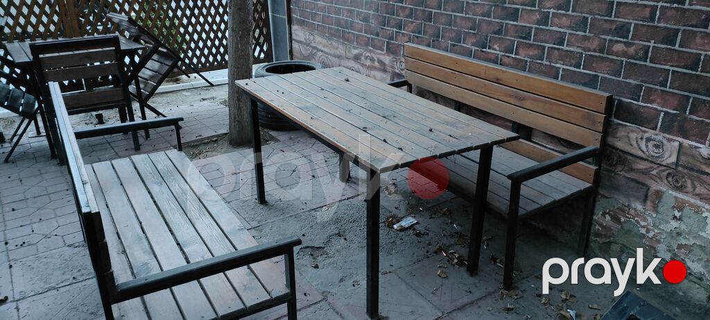 Kafe/bağ üçün dəmir çərçivəli taxta stol-stul dəstləri - Material — Mobilya dəstləri, Sumqayıt (3)