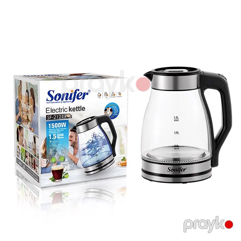 Sonifer SF-2121 Yüksək Keyfiyyətli 1500W 1.5L Şüşə Çaydanı LED Mavi İşıqlı Elektrikli Borosilikat Şüşə Çaydan — Elektrik çaydanları və termoslar, Bakı (5)