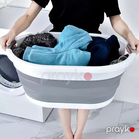 Düzbucaqlı 25Letrlik Qatlanan Vedrə Çıxarılan Qatlanan Kova 25l Silikon Plastik Camaşırxana Vedrəsi Boz Rengli Böyük Kova — Bakı