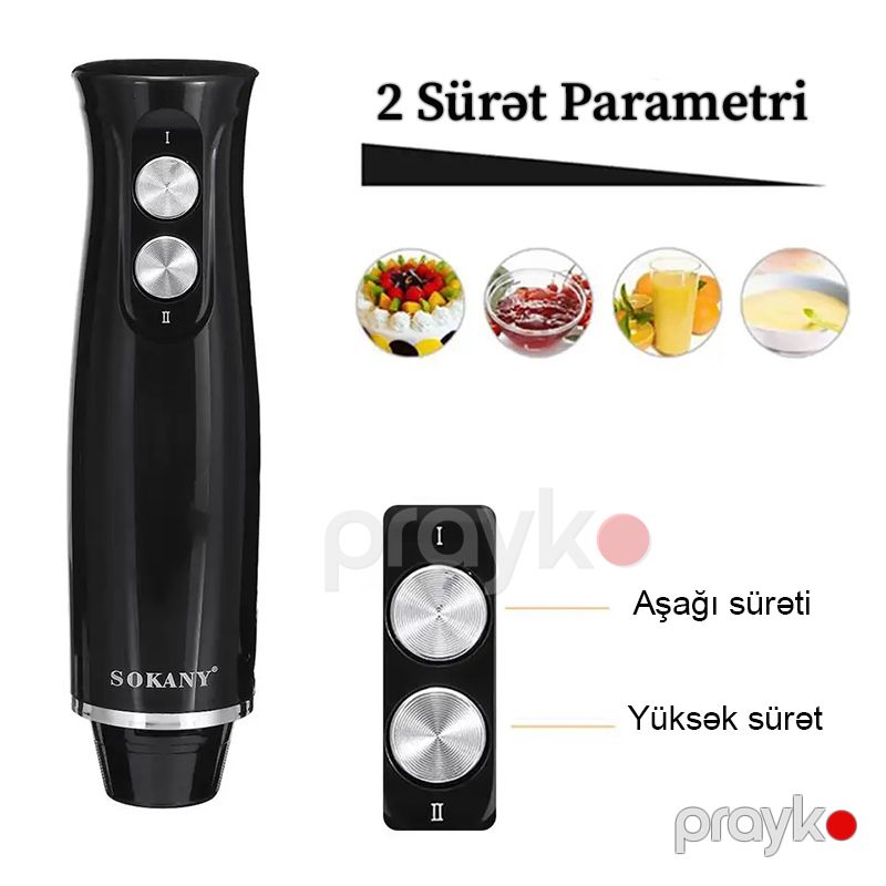 Sokany 4-ü 1-də Paslanmayan Polad Elektrikli Blender 2 Sürətli Blender Əl Mikseri Mətbəx Çırpıçısı 700ml SK-1710-4 — Blenderlər, xırdalayanlar və mikserlər, Bakı (6)