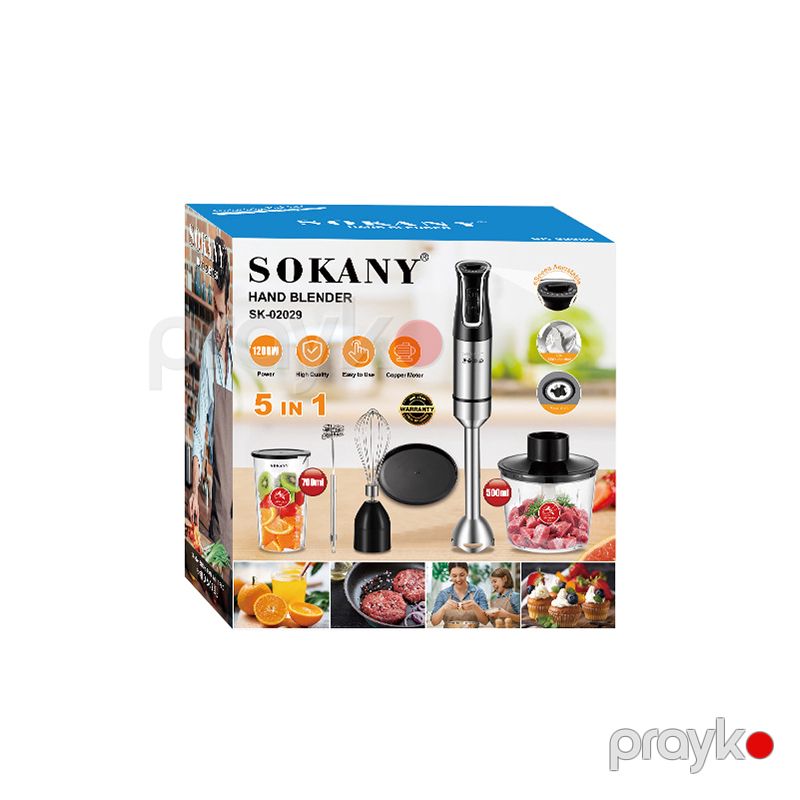 Sokany sk-02029 1200 Vt əl blender 5-i 1-də əl blender, Paslanmayan polad bıçaqlı əl blender, 700 ml mikser, 500 ml — Blenderlər, xırdalayanlar və mikserlər, Bakı (6)