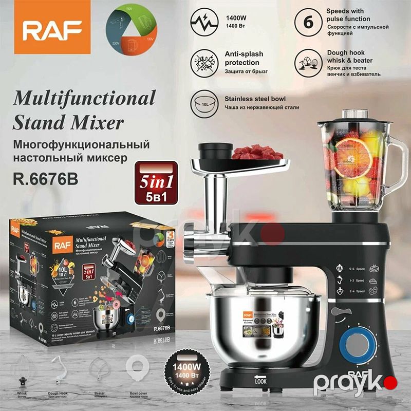 5-i Bir Arada Üstün Keyfiyyətli Mətbəx Kombaynı RAF R.6676 Çoxfunksiyalı Standlı Mikser 1400V Ətçəkən Blender 10l — Digər mətbəx texnikası, Bakı (5)