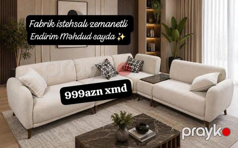 Müasir dizaynlı L formalı yumşaq künc divan dəsti. Krem rəngli — Bakı