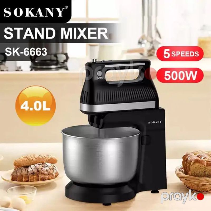 Sokany SK-6663 Mətbəx Mikseri 500W Yüksək Güclü Saf Mis Motor Beş Pilləli Sürət Tənzimləməsi Tutum 4L — Blenderlər, xırdalayanlar və mikserlər, Bakı (4)