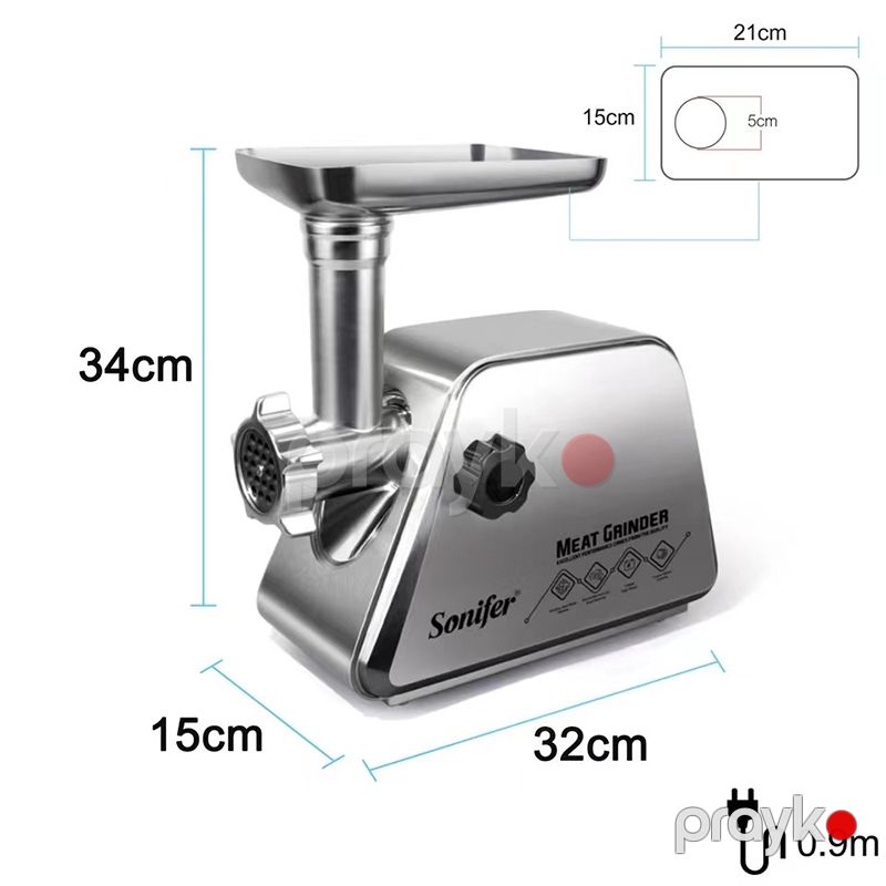 Sonifer SF-5019 Yeni Yüksək Keyfiyyətli 1500W Çoxfunksiyalı Kolbasa Hazırlayan Ətmaşını Elektrikli Paslanmayan Polad Ət Çəkən — Digər mətbəx texnikası, Bakı (7)