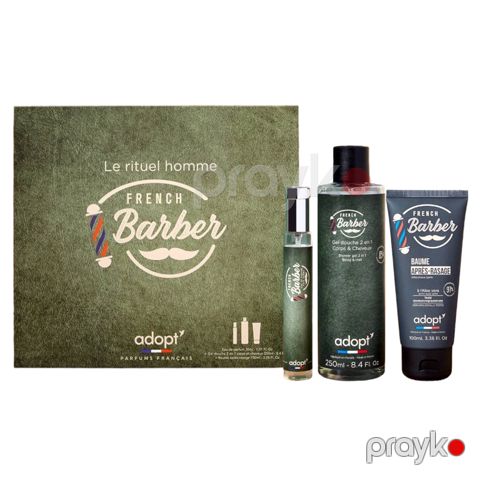 Üz və bədən üçün kosmetika dəsti Adopt French Barber (duş geli 250 ml + üz üçün balzam 100 ml + ətir suyu 30 ml) — Bakı