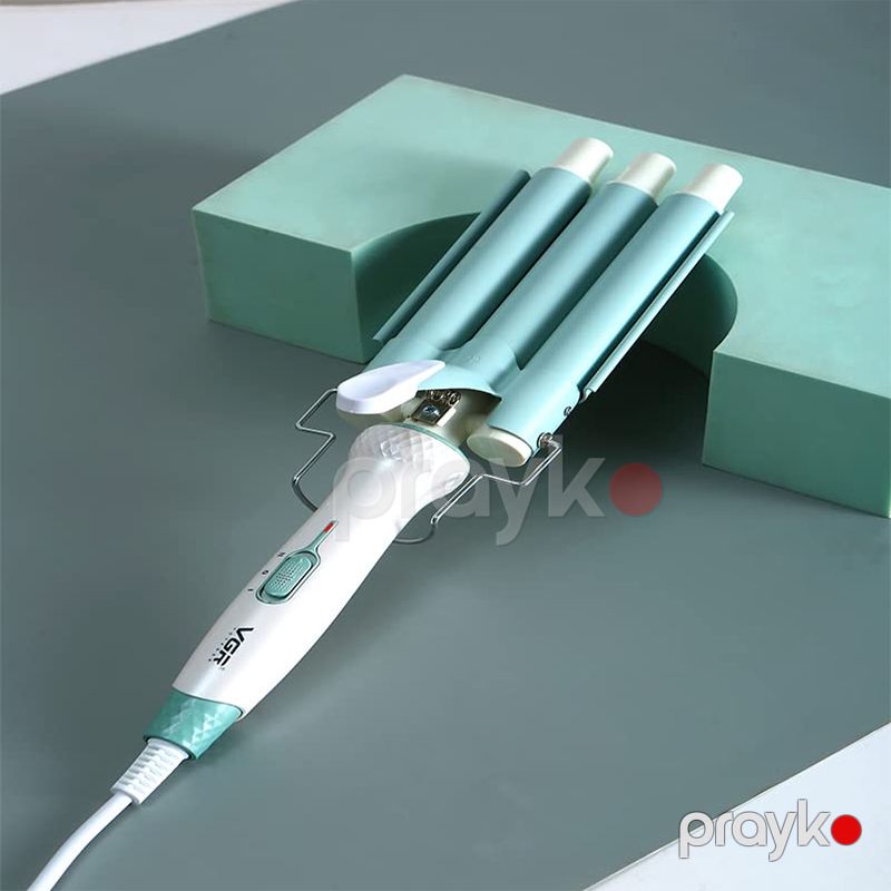 VGR Professional 3 Barrel Keramika Örtüklü Buruq Feni V-595 Saçların Qıvrılması Üçün Üç Dalğalı Buruq Fen Firuzəyi Rəng 220°C — Fən, Bakı (5)