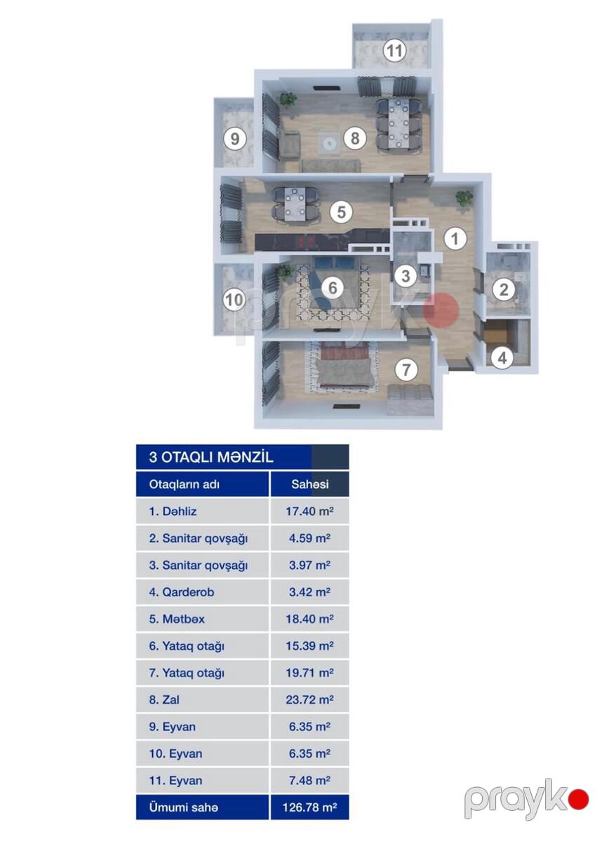 Satılır 3 otaqlı yeni tikili 126.7 m² — Mənzil, Bakı (5)