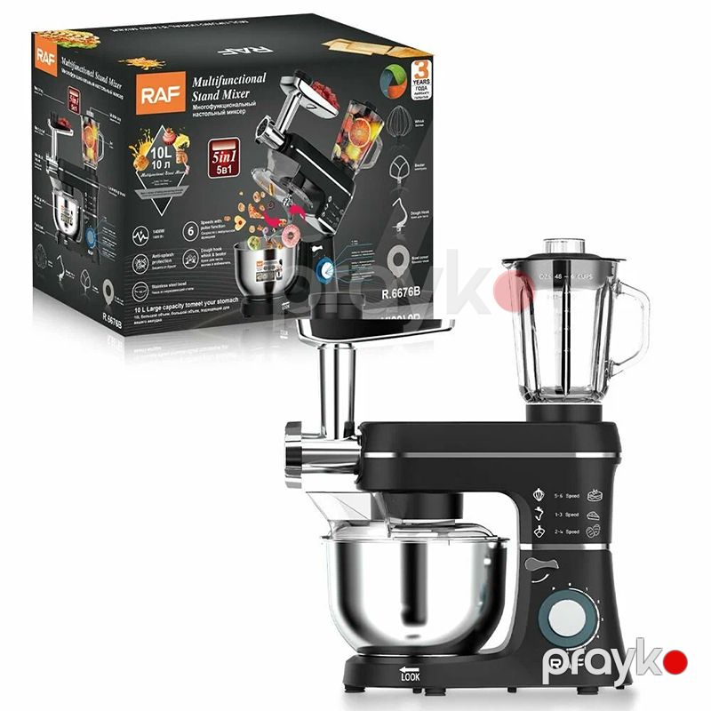 5-i Bir Arada Üstün Keyfiyyətli Mətbəx Kombaynı RAF R.6676 Çoxfunksiyalı Standlı Mikser 1400V Ətçəkən Blender 10l — Digər mətbəx texnikası, Bakı (3)