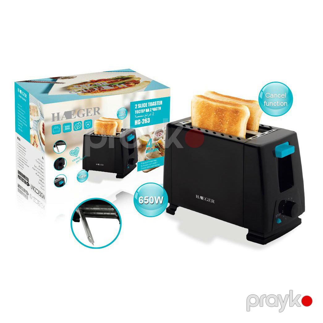 2 Dilimli Toster Haeger HG-263 650W Mətbəx Aləti 2 Dilimli Toster, Tosterlər — Toster və vaflyasıcı, Bakı (4)