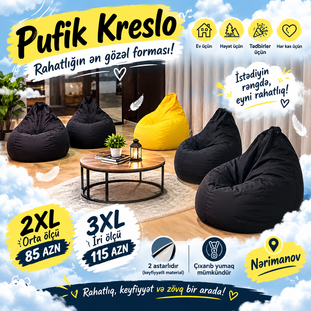 Kreslo tipli puf, Qara rəng — Bakı