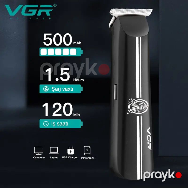 VGR 007 Kişilər üçün Professional Elektrikli Saç Kesmə Makinası USB Şarj Edilən Təraş Makası Metal Trimmer VGR V007 — Usturalar, trimmerler və epilyatorlar, Bakı (3)