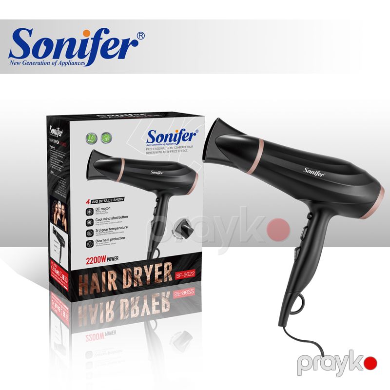 Sonifer SF-9622 - Fen, Elektrikli Saç Qurutma Maşını, 2200W Güc, 2 Sürət və 3 Temperatur Rejimi — Fən, Bakı (2)
