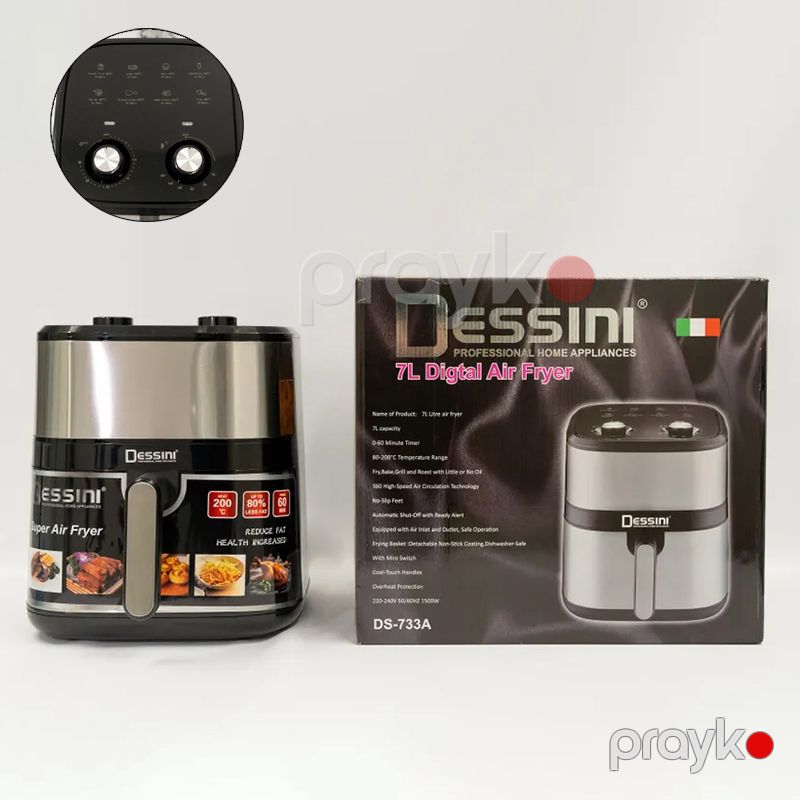 Elektrikli Dessini Professioal Hava Fritözü Prime 733 Qrilli Hava Fritöz 1500W Gücündə Qara Rengli Airfrey — Digər mətbəx texnikası, Bakı (6)