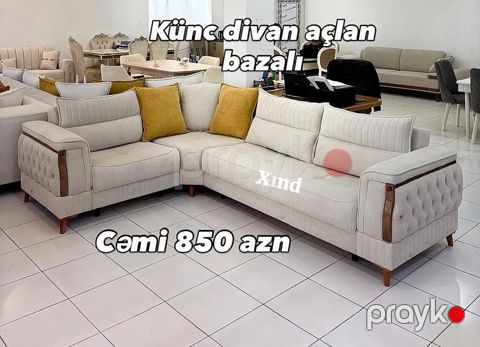 Künc divan – açılan, bazalı model - L‑şəkilli dizayn: rahat oturuş və — Sumqayıt