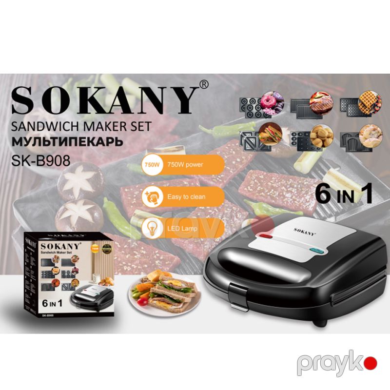 Sokany SK-B908 - Toster Portativ Sendviç Maşını 6-sı 1-də Yapışmayan Sendviç Maşını Toster Səhər Yeməyi Maşını — Toster və vaflyasıcı, Bakı (6)