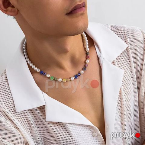 Muncuqlu boyunbağı uniseks Gemstone_112, mirvari, polad, 520 mm — Bakı
