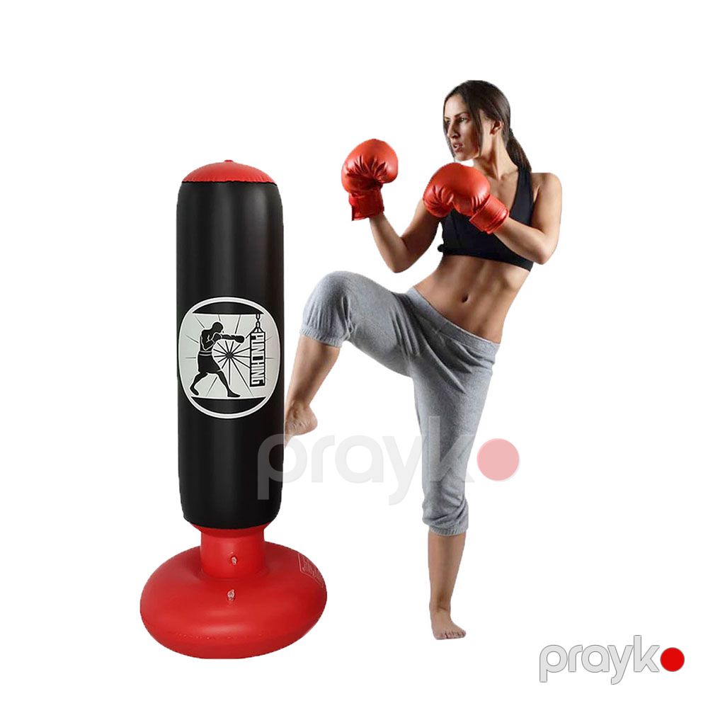 Gücləndirilmiş Tikişlərə Sahib 120 sm Şişmə Boks Torbası Uşaq Və Böyüklər Üçün Uyğun PVC Qara Rengli Boks Torbası — İdman, hobi, istirahət, Bakı (2)