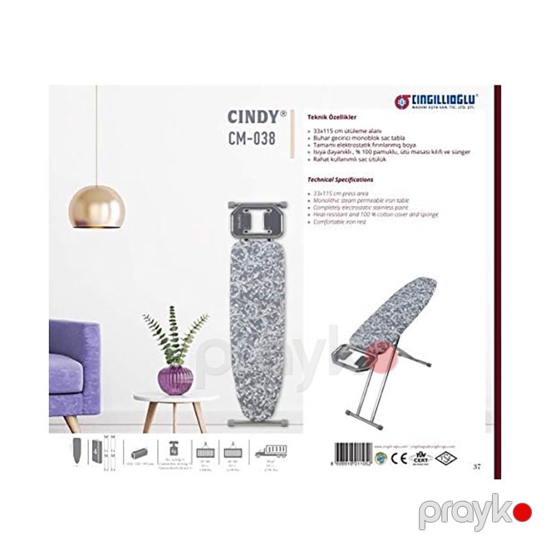 Cındy CM-038 Ütü Masası Boz Rengli Cingillioglu Cindy Ütü Masası 33x115 sm Gül Desenli Ütü Masası — Mallar, Bakı (6)