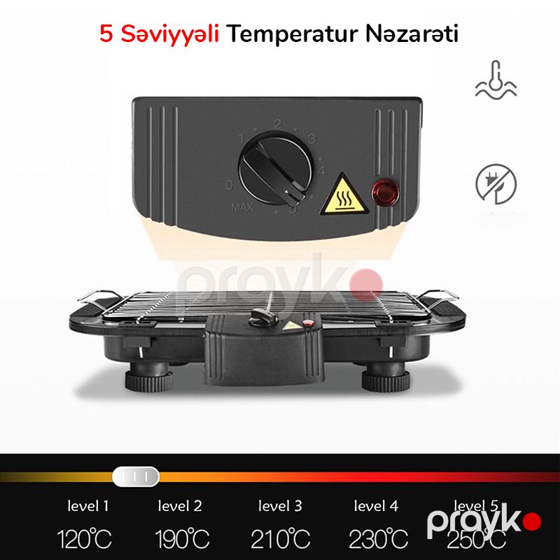 Sokany Elektrikli Qril Tüstüsüz Barbekü Maşını 5 Səviyyəli Temperatur Nəzarəti 2000W Elektrikli Manqal Qapalı Barbekü Masası — Soba və qrillər, Bakı (5)