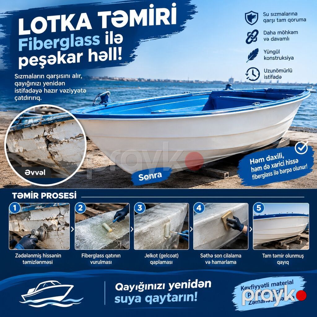 Qayiq temiri. Taxta qayiqlarin Fiberglassla temiri Taxta Lotka VƏ — Su nəqliyyatı, Sumqayıt (2)