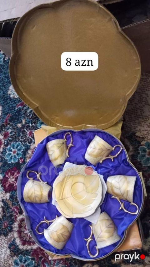 Çay dəsti, rəng - Qızılı, Keramika, 6 nəfərlik — Şəki